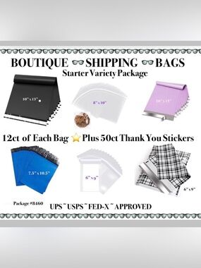 Shipping Starter Variety Package 48ct Poly & 24ct Clear Bags & 50ct Stickers 👓🆕👓